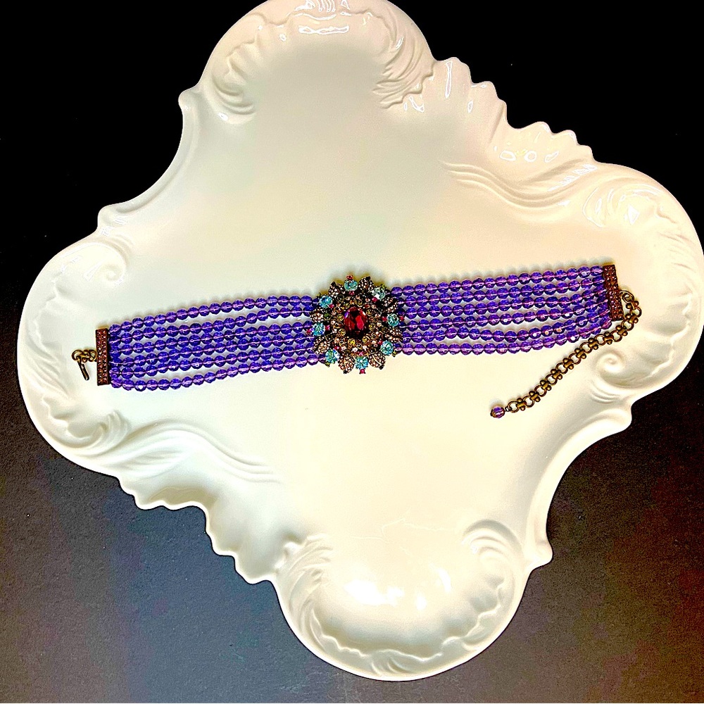 Gorgeous Heidi Daus Purple 6 Strand Chocker Necklace w/Extender